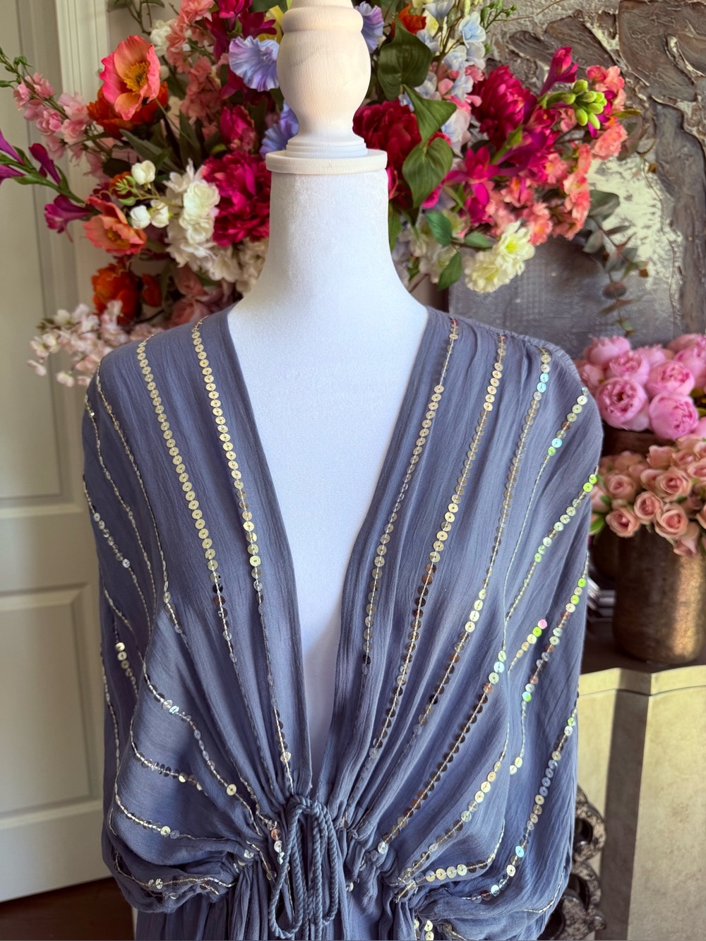 Soft Blue Sequined Tie-Front Kimono 🌸